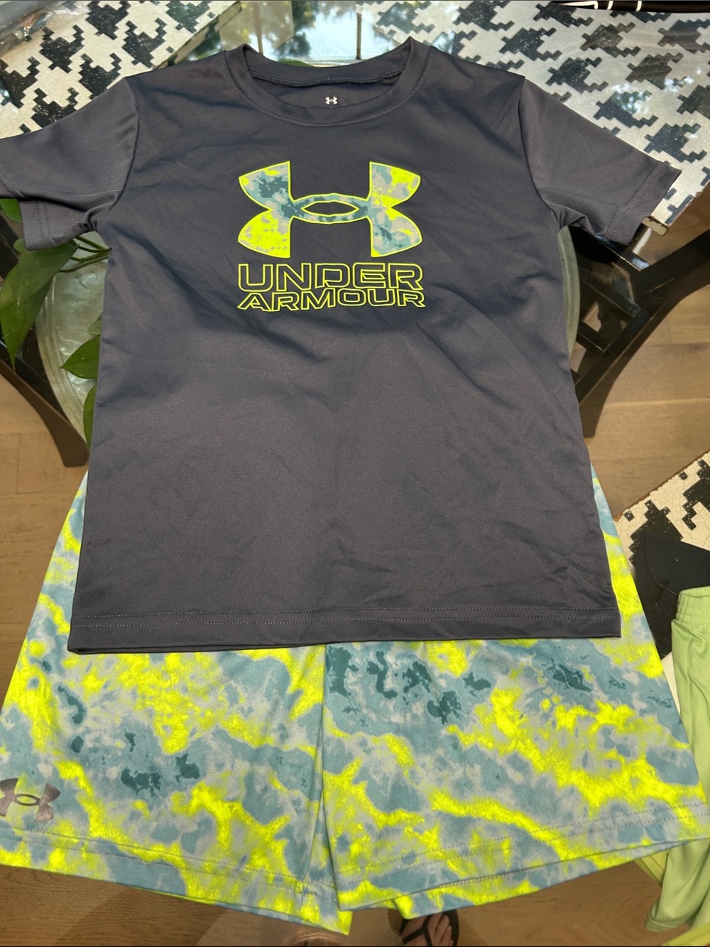 Under Armour Black Tee with Neon Yellow Camo Logo